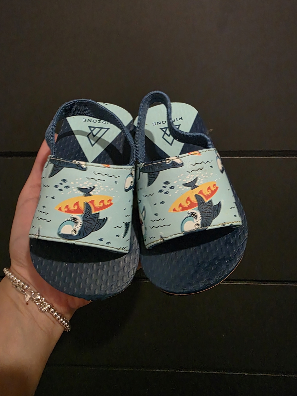 Kids' Shark Surf Slide Sandals in Light Blue & Navy